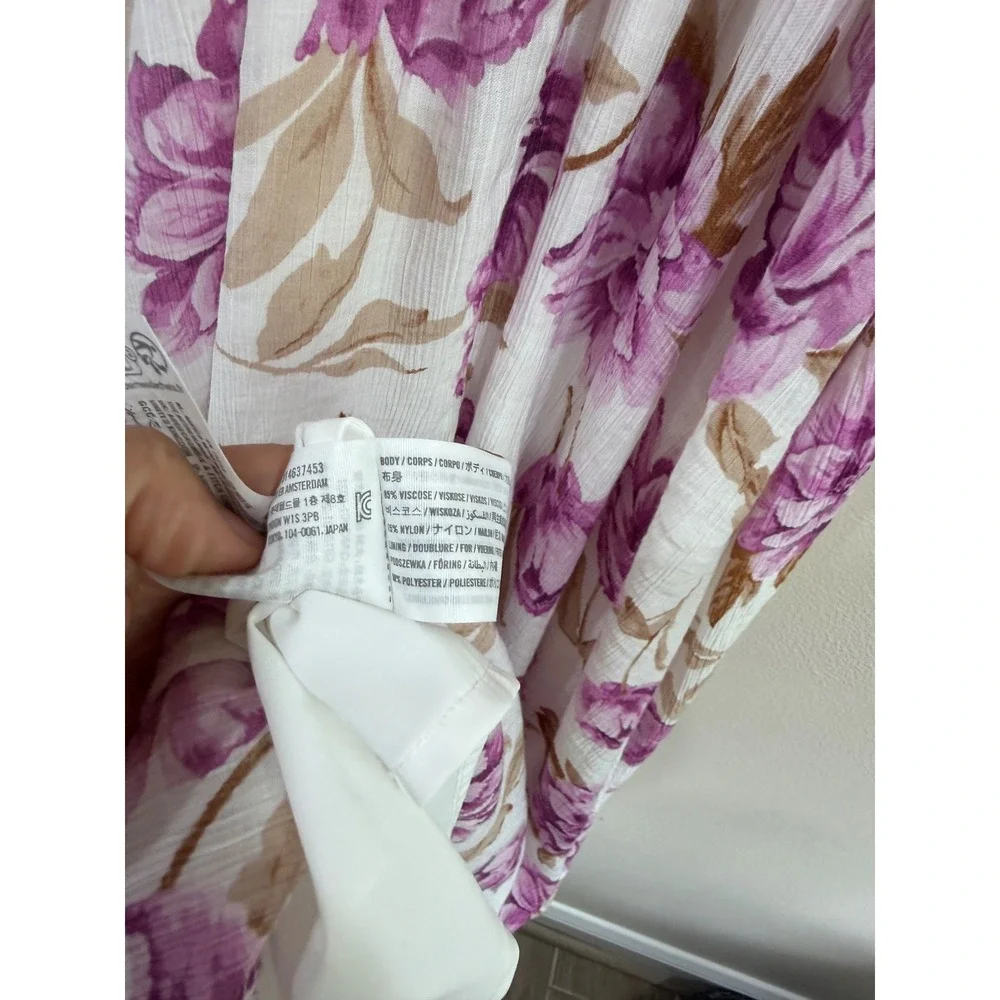 Abercrombie & Fitch Purple Floral Maxi Dress XS Smocked Waist Pockets White